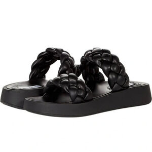 STEVE MADDEN Hillary Braided Platform Slide Sandal in Black, Size 10